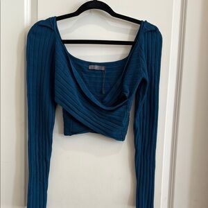 Teal Ribbed Long Sleeve Crop Top